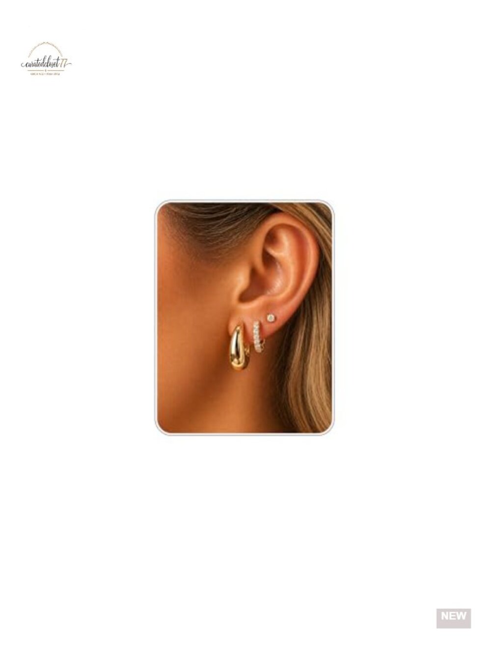 14K Gold Plated Earring Stack Set - 3 Pairs Huggies & CZ Studs Hypoallergenic